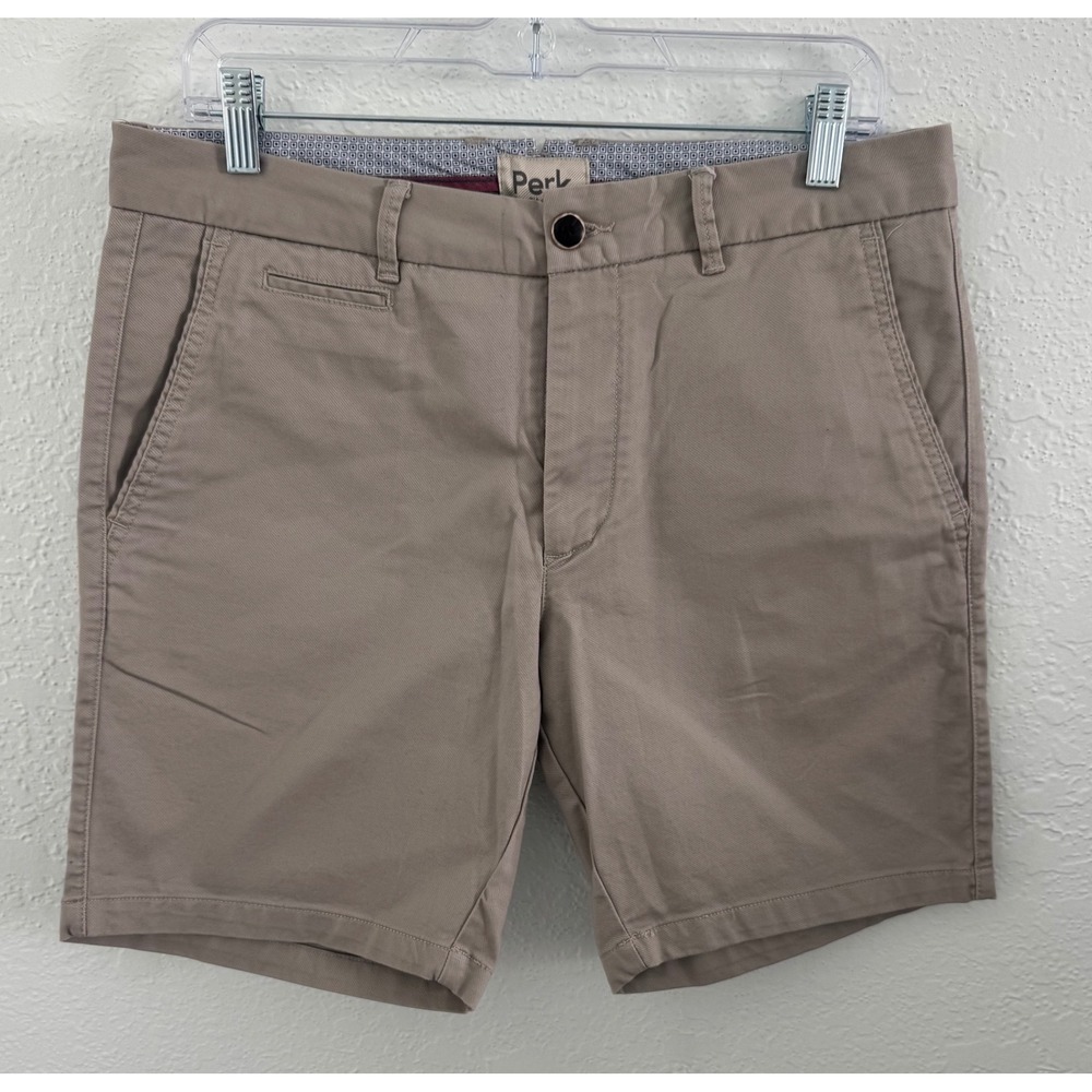 Perk Feel Good Chino Shorts Mens Size 32 Light Khaki Slim Fit Stretch Preppy